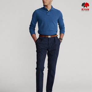 RYAN PRO GEAR Chemises polo pour hommes personnalisées Logo personnalisé sur le devant Tissu en viscose/polyester tricoté anti-froissement Manches longues Service OEM - Product Image 1