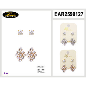 Orecchini a Lampadario Linda Fashion Placcati Oro con Cristalli Geometrici da 8 mm, Set di Gioielli da Donna per Feste - Product Image 1