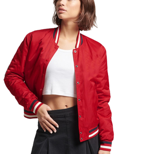 Chaqueta de Béisbol Varsity de Satén con Mangas en Contraste para Mujer, Chaqueta Larga de Invierno con Letras Bordadas del Equipo - Product Image 3