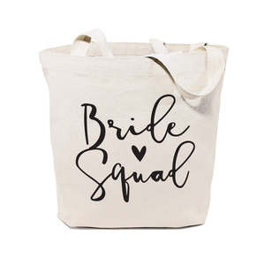 Sac fourre-tout en toile de coton pour la mariée et son équipe, fermeture ouverte, couleur unie - Product Image 1