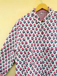 Manteaux imprimés en blocs indiens Vestes vintage réversibles avec bouton plus proche Vestes courtes matelassées en coton bohème - Product Image 2