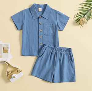 Conjuntos cortos informales de algodón de verano con estampado de corona geométrica tela no elástica Regular manga corta botón frontal transpirable - Product Image 6