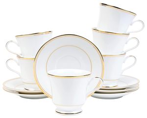 Ensemble de 6 tasses et soucoupes en porcelaine florale de 210ml de luxe allant au lave-vaisselle Garniture en platine Cadeau en céramique végétalien résistant aux rayures et aux puces - Product Image 4