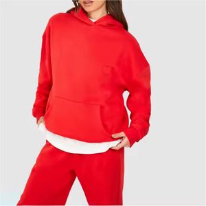 Chándal de mujer de algodón grueso de dos piezas en blanco para correr traje liso de gran tamaño pulóver con capucha conjunto de chándal de mujer - Product Image 2