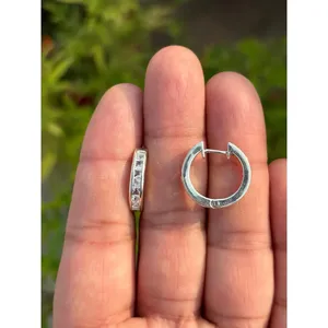 925 <b>Silver</b> Fine Cuff <b>Earrings</b> Rainbow Moonstone <b>Hoop</b> - Product Image 2