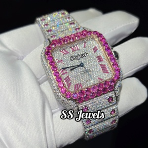 Reloj Unisex de Lujo de Acero Inoxidable con Diamantes Moissanite VVS, Manecillas con Piedras Preciosas de Rubí, Esfera de Cristal Analógica, Movimiento Mecánico - Product Image 1