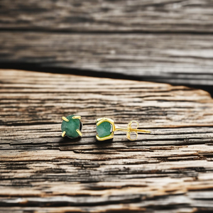 Classique 925 Bijoux En Argent Sterling Véritable 5-7mm Émeraude Brute Boucles D'oreilles Plaqué Or Mai Pierre De Naissance Cadeau - Product Image 3