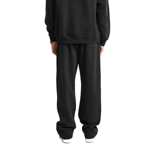 Pantalon de jogging décontracté pour homme en coton noir, taille élastique avec cordon de serrage, poches latérales, tricoté mi-lourd et respirant pour l'automne - Product Image 2