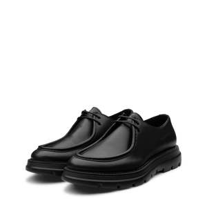 For Polacchino Leather Upper Flat Loafers with Rubber Sole <b>Lace</b>-Up Closure Round Toe-Office & Career Shoes in <b>Black</b> - Product Image 2