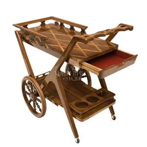 Carrito de Té Clásico de Madera con Diseño Geométrico y Elegantes Ruedas - Product Image 6
