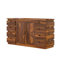 Grand buffet de salle à manger rustique moderne en teck massif à 8 tiroirs, écologique, durable, de luxe, pour le salon