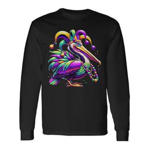 T-shirt promotionnel à manches longues avec perles et motif de pellican coloré du Mardi Gras de la Louisiane - Product Image 1