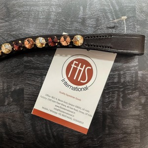 Brida de Cuero Inglés Premium con Diadema Ondulada, Doble Hilera de Topacio Ámbar y Cristales Transparentes, Accesorio para Caballo - Product Image 2