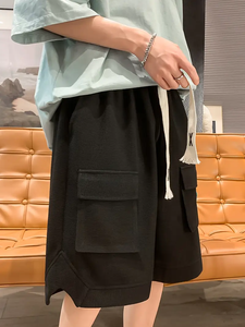 Pantalones cortos sólidos para hombre ultracómodos: multibolsillo, cintura elástica, cordón, transpirable, ligero, informal de verano - Product Image 6