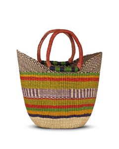 Sac de plage chic et décontracté en paille tressée avec poignée en cuir marron, motif queue d'hirondelle arc-en-ciel, idéal pour l'été - Product Image 2