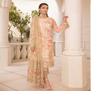 Lujo 3 piezas gasa Salwar Kameez diseñador paquistaní Ramsha volumen Chevron señoras fiesta desgaste indio y paquistaní ropa - Product Image 2