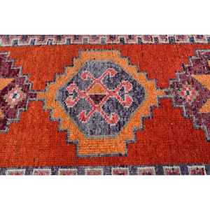3.2x9.6 ft Rug, Vintage Turkish <b>Runner</b> Rug, <b>Red</b> Herki Wool Rug - Product Image 5