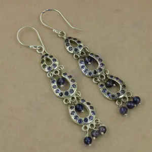 18K Gold Plated 925 <b>Silver</b> Iolite Drop <b>Earrings</b> for Women <b>Dangle</b> Pendant <b>Earrings</b> with White Gold for Parties and Gifts - Product Image 1