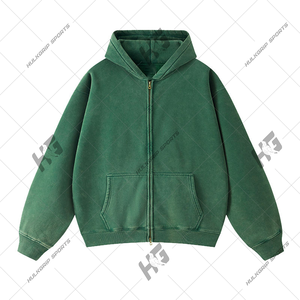 Sweat-shirt oversize en gros, style streetwear, sans cordon, fermeture éclair, vintage, délavé à l'acide, pour homme - Product Image 3