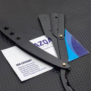 Navaja de Afeitar Profesional de Acero Inoxidable, Navaja de Afeitar Plegable para Barbería, Mango Negro, Hoja Reemplazable - Product Image 3