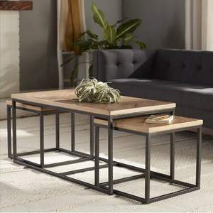 Table basse en métal avec plateau en bois qui offre une durabilité conservant l'élégance pour un environnement intérieur contemporain - Product Image 1