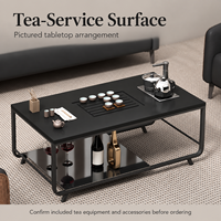 Table à thé moderne avec plateau en pierre, structure en acier, unité de thé à induction et étagère inférieure courte pour la réception de bureau et les espaces de détente