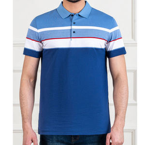 Polo ejecutivo de secado rápido para hombre al por mayor, Polo de golf azul marino con manga cuello rayada y logotipo personalizado que absorbe la humedad - Product Image 2