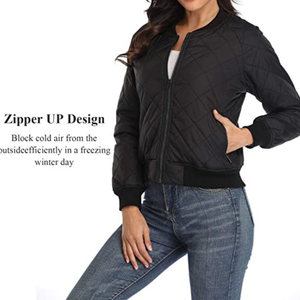 Nouveau Style, grande taille, pas cher, vente en gros, veste matelassée personnalisée pour femmes, manches longues, fermeture éclair, Raglan Bomber avec poches - Product Image 2