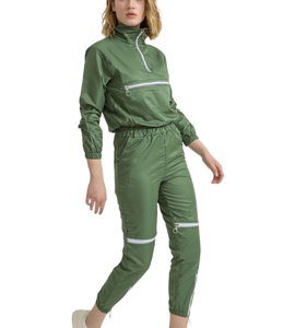 High Quality Women Casual Windbreaker Tracksuit 2 Piece Nylon Set Half Zip Pullover Top Elastic Waistband Women Tracksuit - Product Image 1