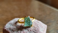 Véritable aigue-marine pierre 18k or Vermeil anneaux pour femmes mode réglable en laiton gros anneaux pour filles Hip Hop ternir anneaux