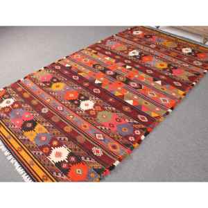 Alfombra Turca Kilim de 5.2x9.9 pies, Alfombra Vintage, Alfombra de Lana con Puntos Rojos - Product Image 2