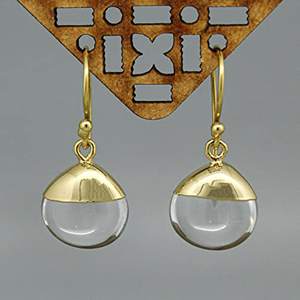 ต่างหูคริสตัลควอทซ์ชุบทองต่างหูอัญมณีทำด้วยมือขนาด8-10มม. เครื่องประดับที่สง่างามสำหรับผู้หญิง - Product Image 6