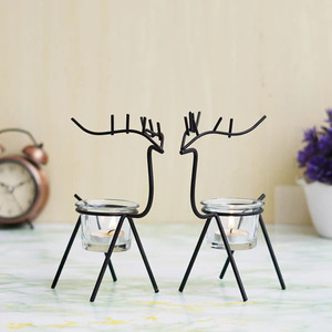 Figurine Tea Light Holder With Glass Votive Metal Christmas Decoration for <b>Parties</b>-Iron Candle Stand with <b>Box</b> Packaging - Product Image 1