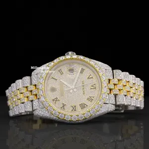 Montre de marque de luxe en moissanite en acier inoxydable Hip Hop Iced Out Montre-bracelet pour hommes au prix de gros