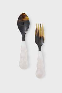 Elegant Handmade Resin & Horn <b>Salad</b> Server <b>Spoon</b> and Fork Set with Long Handle Modern Party Dining Accessories-Eco-Friendly - Product Image 3