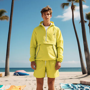 OEM Winter Windbreaker Jacket Rain <b>Shorts</b> Set Quick Dry Lightweight Waterproof Hooded Collar Solid Wholesale Wind Breaker Suits - Product Image 1