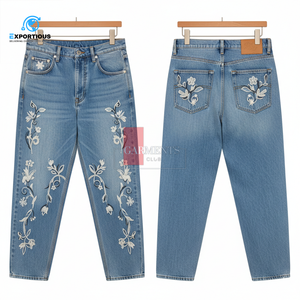 Jeans Bordados para Hombre, Pantalones Vaqueros con Bordado Floral Personalizado, Jeans de Sarga Vaquera Premium de 400 GSM, Jeans de Diseño de Moda - Product Image 1