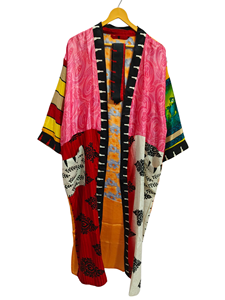 Túnica India Floral Seda Sari Kimono Vintage Sari Robe Suave Playa Fiesta Vestido Indio Hecho A Mano Seda Kimono - Product Image 3
