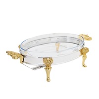 Plat à chafing décoratif plaqué or avec couvercle en acier inoxydable, serveur de buffet haut de gamme pour les célébrations, les fonctions et les rassemblements