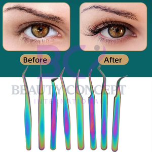 OEM Service Best Seller Rainbow Color Stainless Steel Latest Style 90 Degree Eyelash Grafted Tweezers - Product Image 4