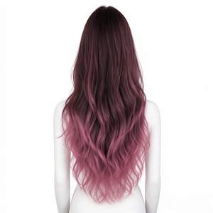 Ombre Burgundy Pink Long <b>Wavy</b> <b>Wig</b> Lace Front Synthetic Hair <b>Wig</b> for Party Cosplay Daily Wear - Product Image 3