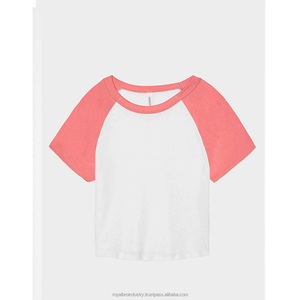 Nuevo blanco rojo Crop Tops Rib Raglan Baby Tee Estilo Clásico de Béisbol mangas casquillo con camisetas de algodón transpirable - Product Image 6