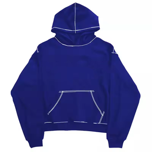 Sudadera con capucha recortada de punto de contraste personalizado verde oscuro 100% algodón orgánico bajo Moq 3D Puff impreso sudaderas con capucha recortadas - Product Image 2