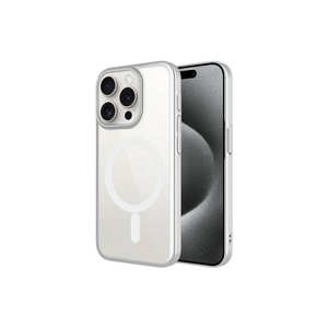 Coque de téléphone portable en polycarbonate rigide mat compatible MagSafe, édition argentée Netzy pour iPhone 15 Pro, finition mate élégante - Product Image 1