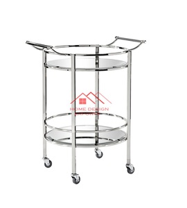 Mobilier de cuisine doré Chariot de service à vin de luxe en verre avec roues Organisateur de chariot en acier inoxydable - Product Image 1