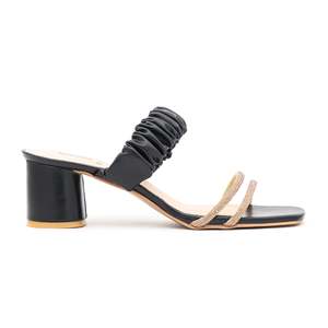 รองเท้าชุดเดรสส้นสูงแบบทางการสีดำ FR8014รองเท้าเปิดปลายเท้าสำหรับเจ้าสาวส้นหนังแท้ส้นบางคุณภาพสูงแบบสวม - Product Image 2