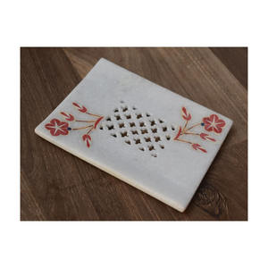 Handmade Marble with Natural Red Stone <b>Flower</b> Inlay Design Premium Quality Rectangular Shape Home & Hotel Decor <b>Soap</b> Dish - Product Image 4
