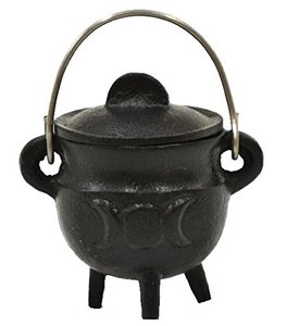 Cauldron de hierro fundido con mango y tapa para acampada, artesanía de bruja, Color negro - Product Image 5
