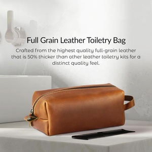 Wholesale <b>Mens</b> Brown Leather Washable <b>Bag</b> Hanging Cosmetics Toiletry Shaving Kit Travel <b>Bag</b> <b>Small</b> Wash <b>Bag</b> Custom Made - Product Image 2