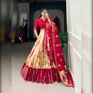 Fashionharbour ผู้หญิงสไตล์บอลลีวู้ดคอลลาผ้าไหม lehenga choli shibori พิมพ์ลาย zari ขอบทอสำหรับงานปาร์ตี้ฤดูร้อนฤดูหนาว - Product Image 6